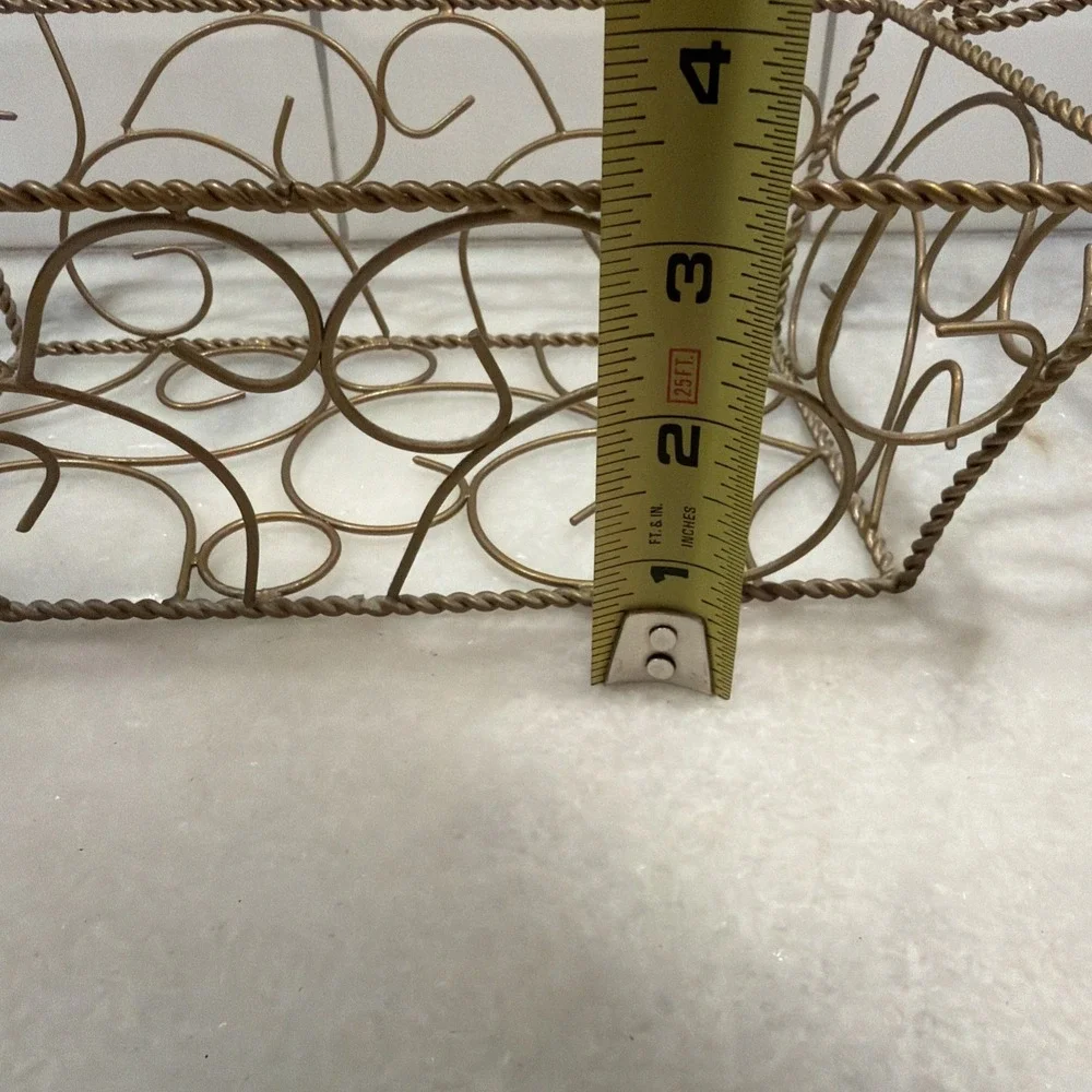 Metal Twisted Wire Basket Gold Tone Brass Look Handles Centerpiece Table Decor